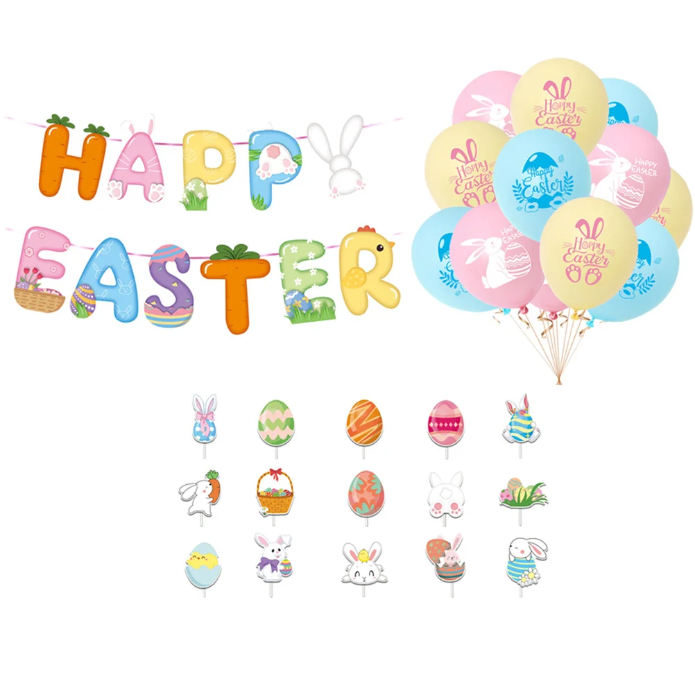 

Easter Party Cake Banner Decorations Hanging Banners Balloons Bunny Garland Cupcake Happy Nye Toppers Decor Latex Supplies