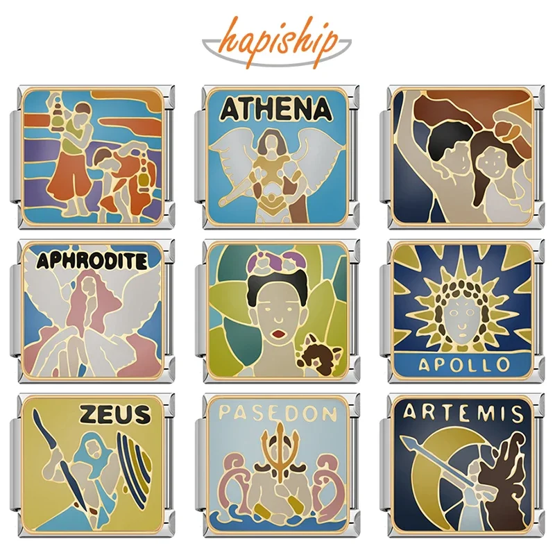 Фото Hapiship 2024 Женская мода Афина Аполлон Zeus шармы итальянские звенья бусины подходит для 9 мм браслет из нержавеющей стали DIY ювелирные изделия №1