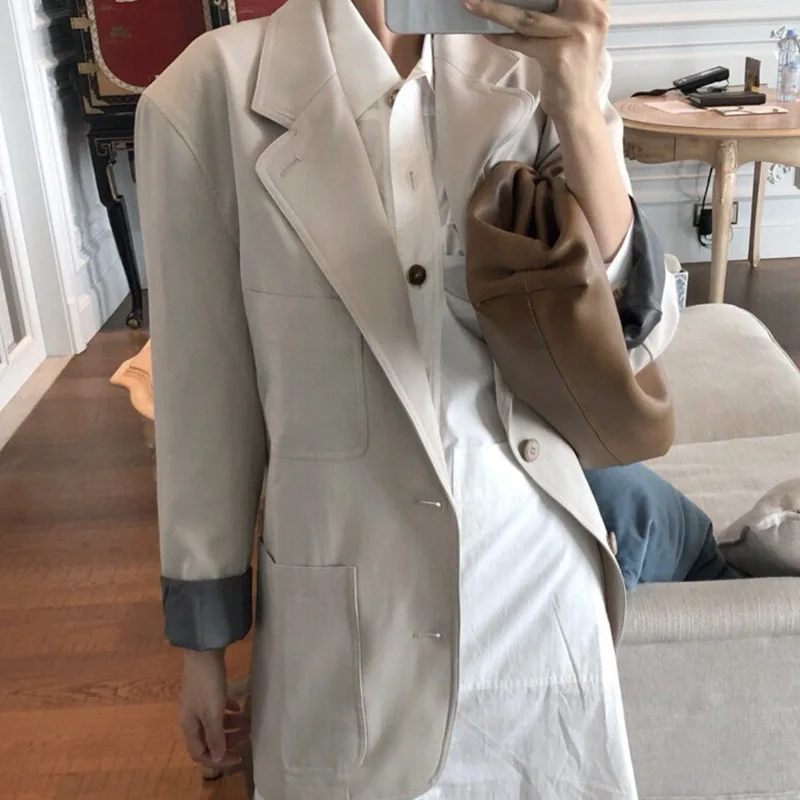 

2022 New SEAE French Minimalist Casual Wool Suit Loose Three-pocket Suit Blazer Women 00888991
