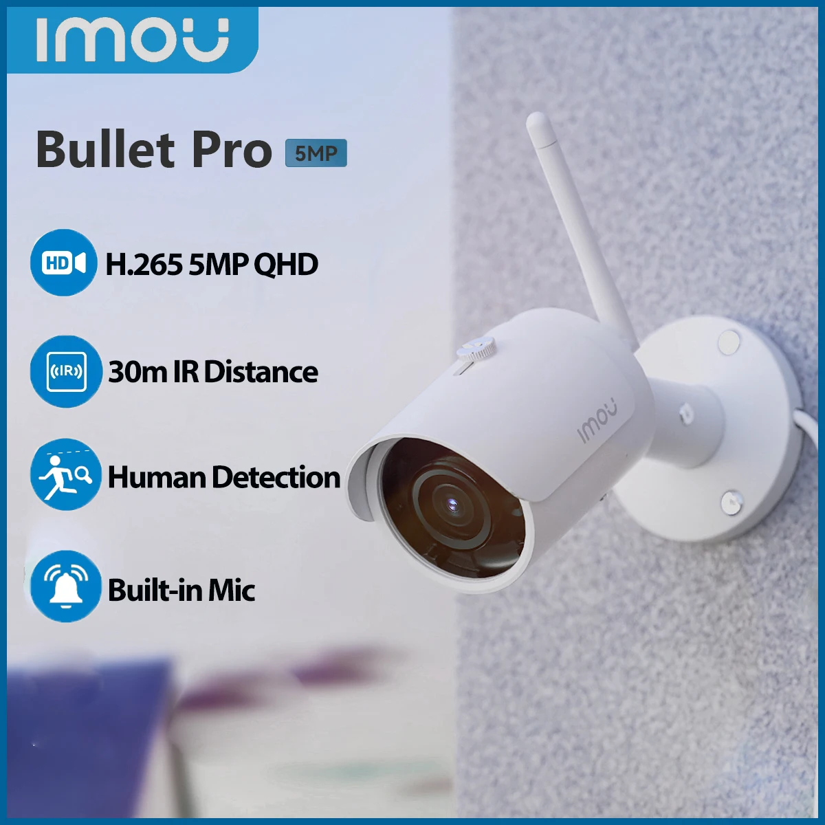 

Imou Bullet Pro 5MP Wifi Camera Home Security Protection Outdoor Monitor Mini Ip Camera Human Detection Built-in Mic IP67