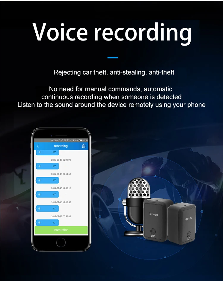

CORUI Mini GF09 GPS Locator Anti-lost Device Tracker APP Control Car Tracker Remote Recording Magnetic Child Elderly Recorder