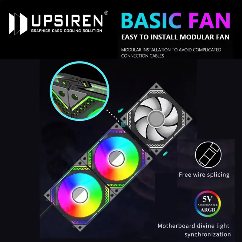 

UPSIREN K12 Wire-free splicing Fan 12CM ARGB 4pin PWM temperature control apply to PC Case fan AIO cooling liquid cooling