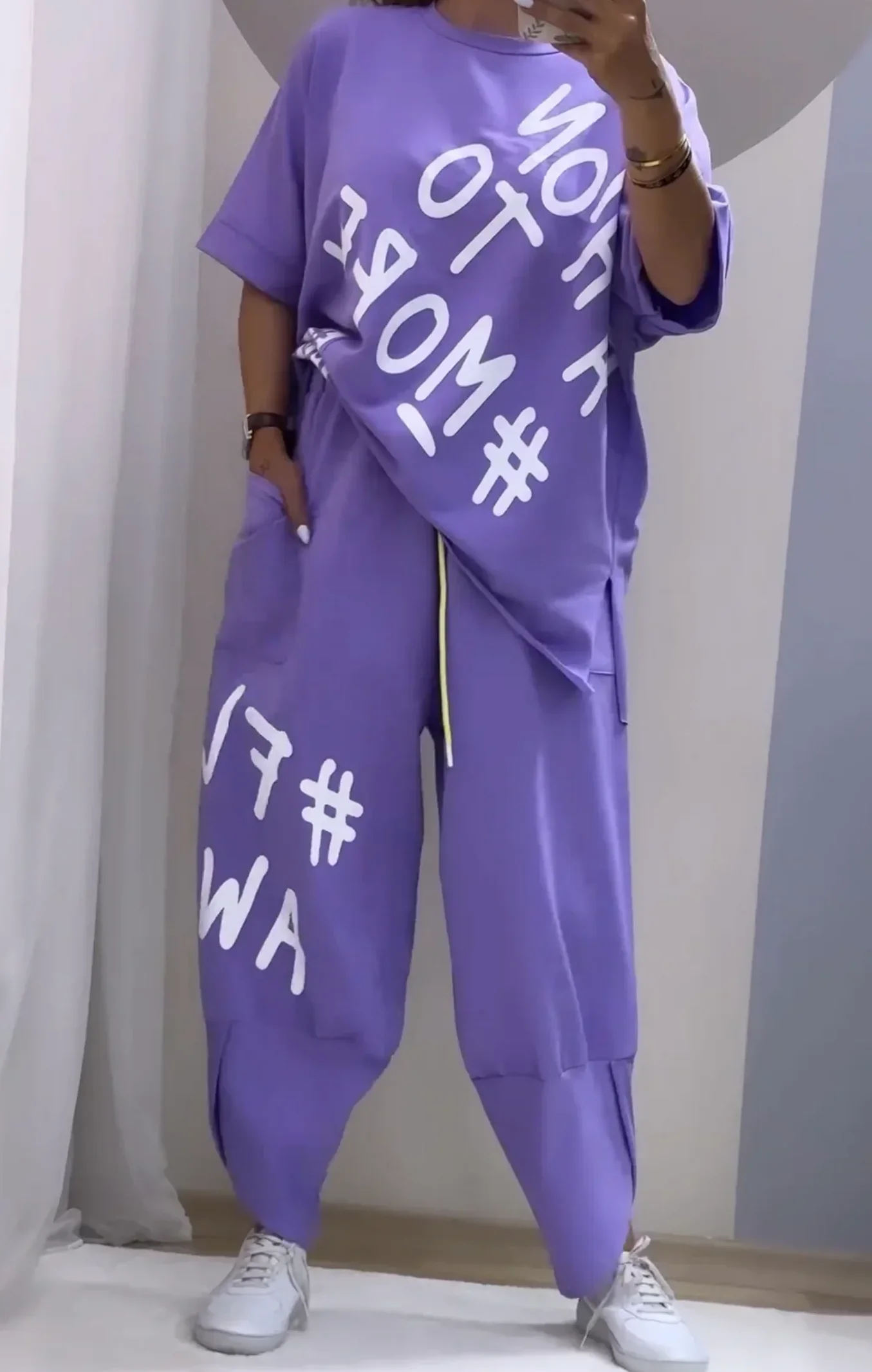 Женский комплект из двух предметов футболка с коротким рукавом Широкие штаны