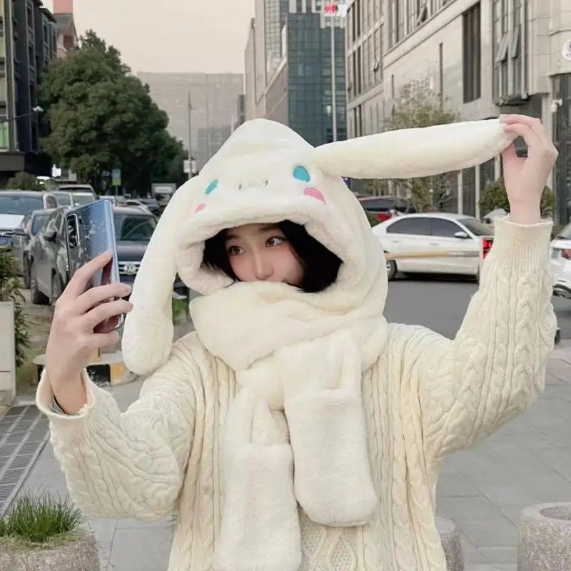 

Новая креативная кавайная шапка Sanrios Cinnamoroll шарф перчатки Теплый артефакт из трех частей зимняя Милая ученическая девушка