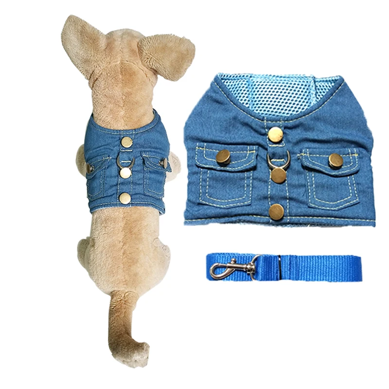 

Dog Harness Adjustable Puppy Cat Collar Denim Chest Dog Pug Accessories Vest Harness Chihuahua Beagle For Small Dogs