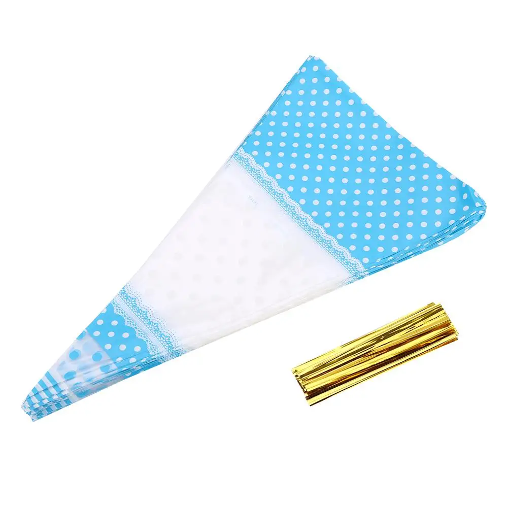 

50pcs Party Cone Gift Bags Clear Cone Shaped Treat Bags with Twist Tie for Christmas Party DIY Candy Bag Wedding Favors Storage