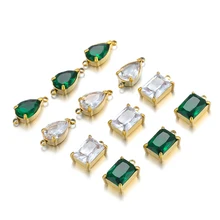 5pcs Stainless Steel Drop Shape Green Zircon Charms Pendants for DIY Jewelry Findings Necklace Beacelet Earrings Making Supplies