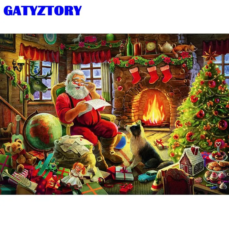 

GATYZTORY 5d Diy Diamond Santa Claus Mosaic Full Square/ Round Diamond Painting Christmas Tree Scenery Pictures Of Rhinestones