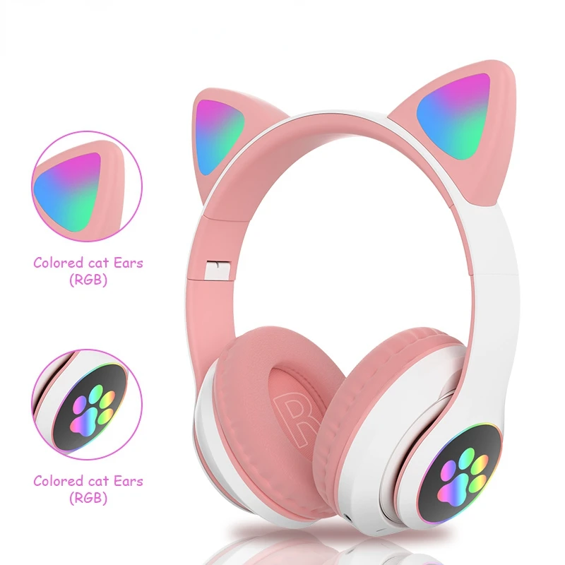 

RGB Cat Ear Wireless Headphones Bass Noise Cancelling Adults Kids Girl Bluetooth Headsets Support TF Card Casco With microphone