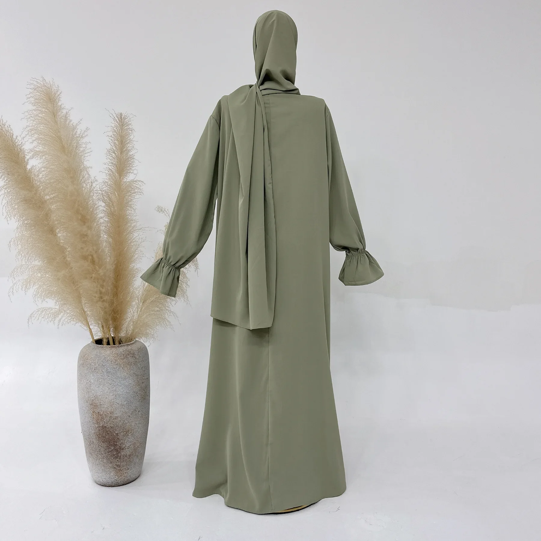 Цельная молитва Джилбаб Абая со встроенным хиджабом шарфом на молнии спереди