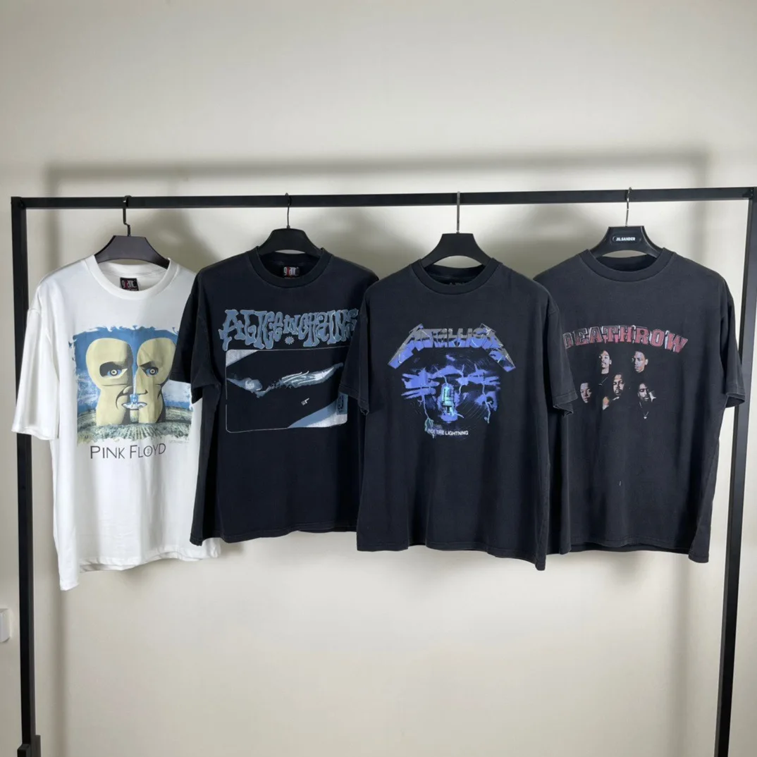 Новинка 2021 Винтажная футболка в стиле high street 90-х с коротким рукавом рок-группы wash