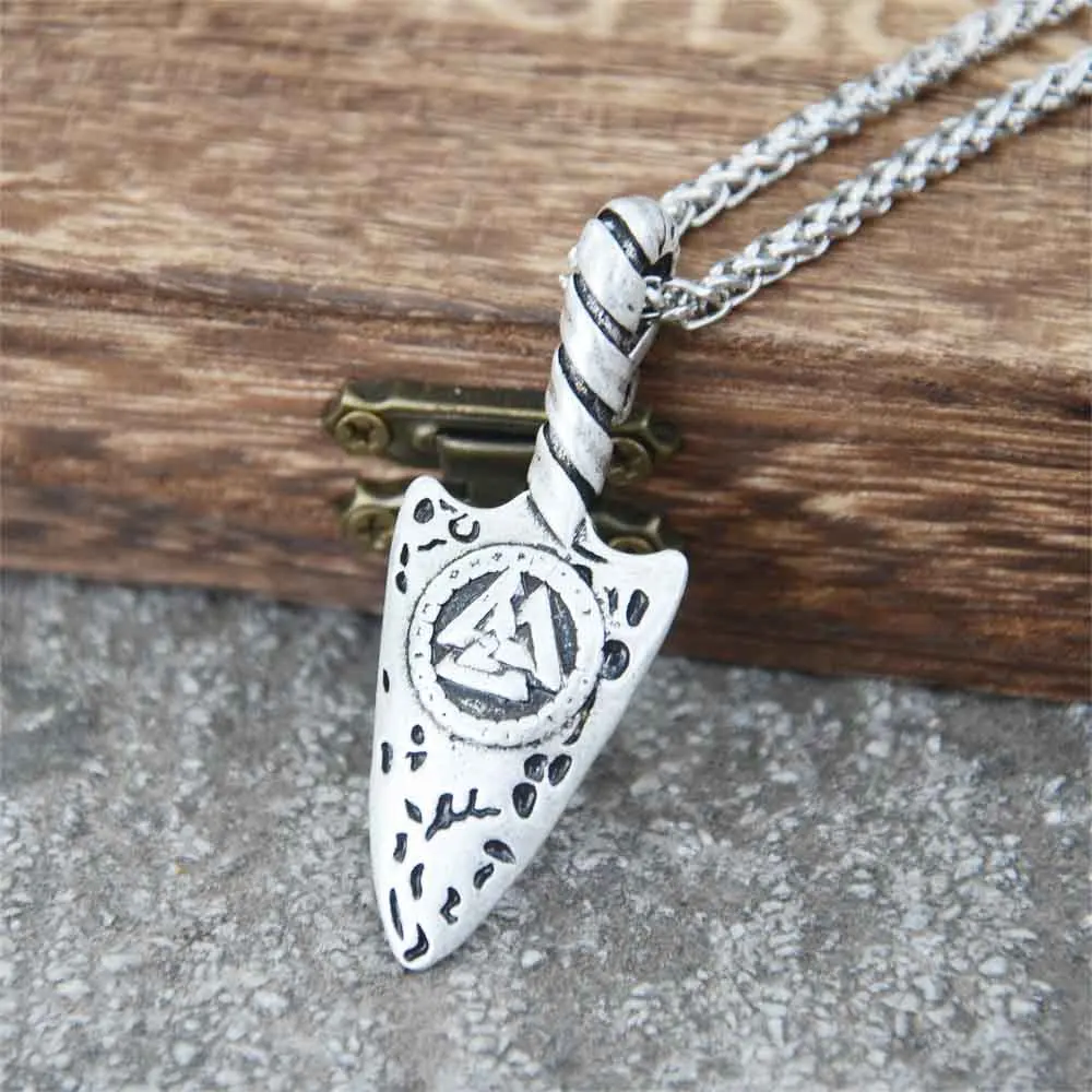 

Norse Mythology Odin's Spear Gungnir Pendant Viking Sword Valknut Runes Jewelry Male Necklace Pagan Talisman Amulet