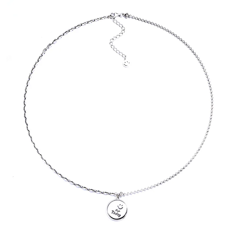 

Vintage letter hang tag necklace S925 sterling silver English letter smiley round mixed diamond chain chains tassel necklace