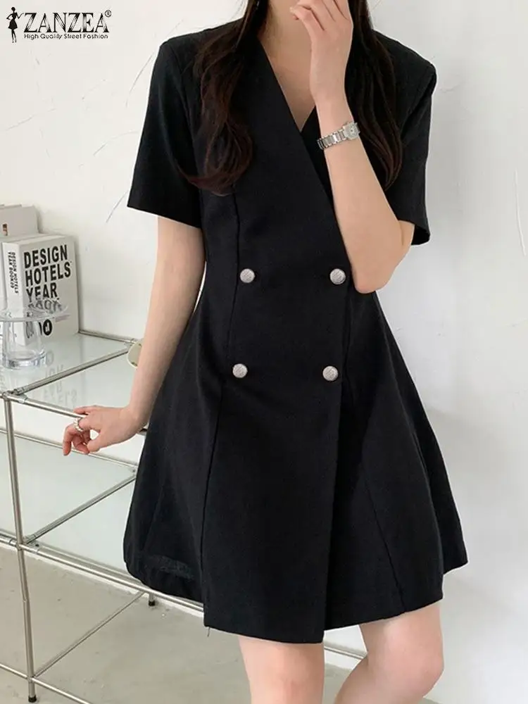

Женские летние платья-блейзеры ZANZEA, модные офисные мини-платья с коротким рукавом, хлопковые праздвечерние чные халаты, повседневный однот...