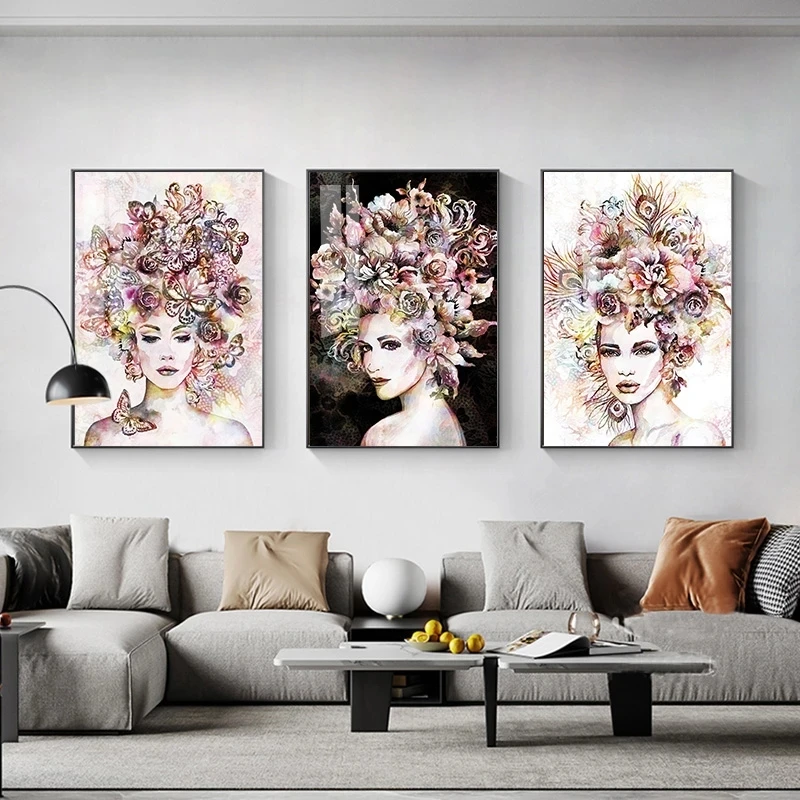 

Fashion Poster Pink Flowers Butterfly Woman Abstract Art Print Modern Canvas Painting Wall Pictures for Living Room Decoration