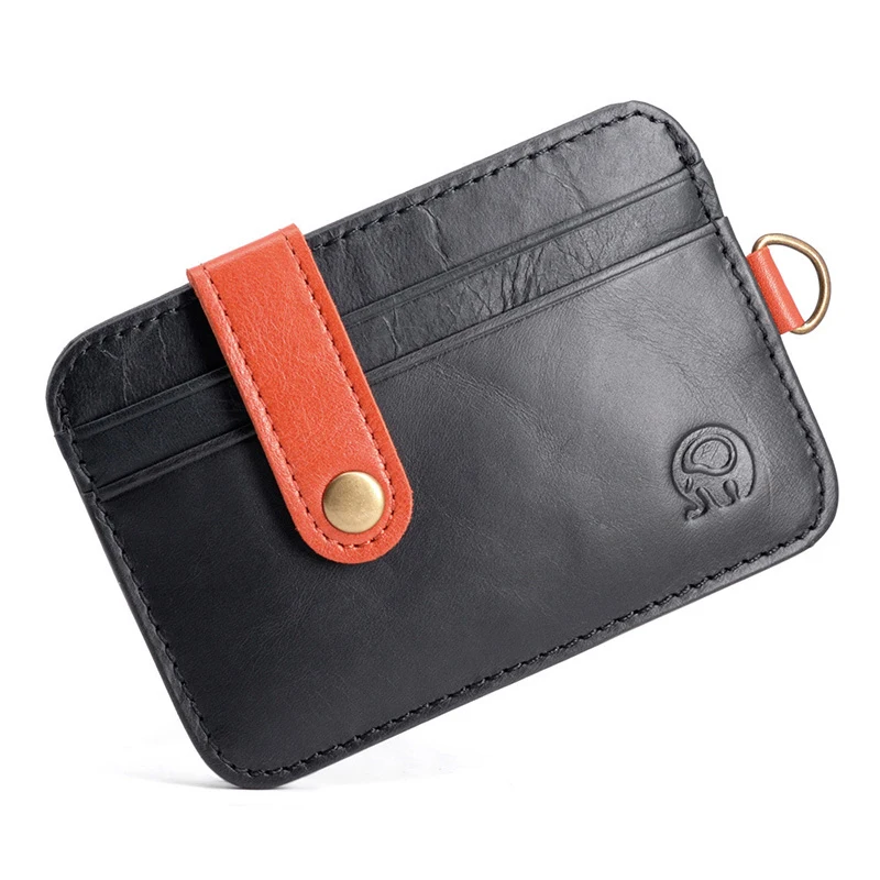 

Портативный мужской бумажник из воловьей кожи первого слоя с кнопкой, ретро ультратонкая сумка для водительского удостоверения, сумка для карт, короткий кошелек, значок