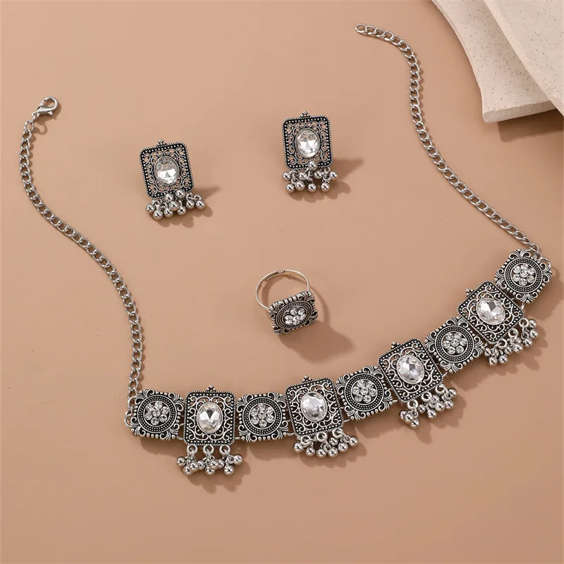 Винтажные цыганские геометрические резные цветочные ожерелья Серьги Кольца