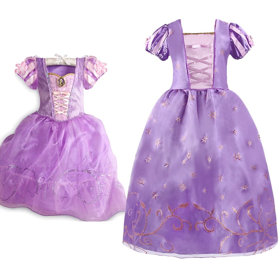 Girls Rapunzel Costume Kids Princess Dresses Sleeping Beauty Carnival Outfits Children Party Fancy Disguise Birthday Clothing