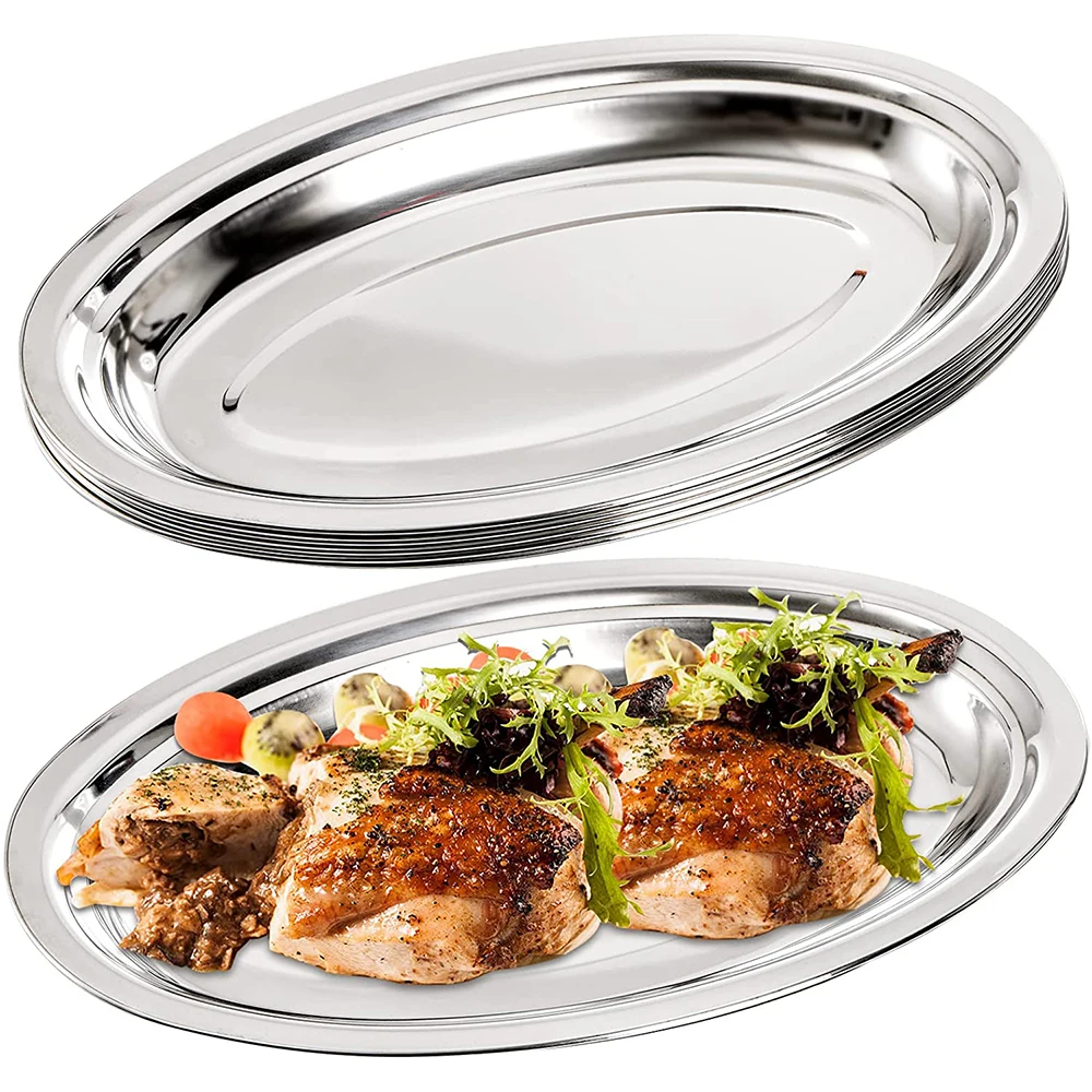 Stainless Steel Plate, Oval Steaming Fish Dishes, Metal Serving Platter for Kitchen Restaurant Vermicelli Roll Plate