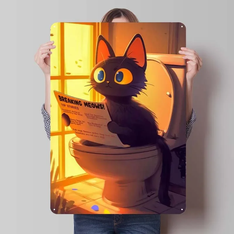 Max The Cat on the унитаз милый плакат декор для ванной комнаты ретро металлический знак