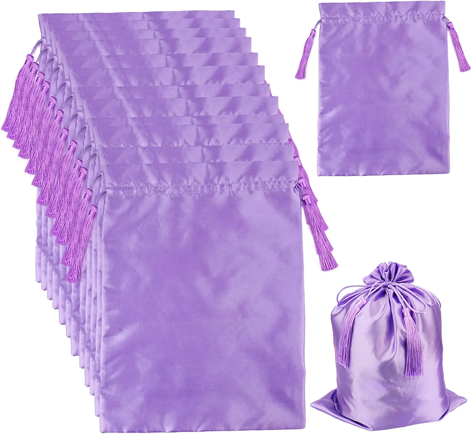 50Pcs Silk Satin Wig Storage Bag With Drawstring Tassel Hair Packaging Bags for Bundles Hair Tool Travel Bag 20x30cm Purple