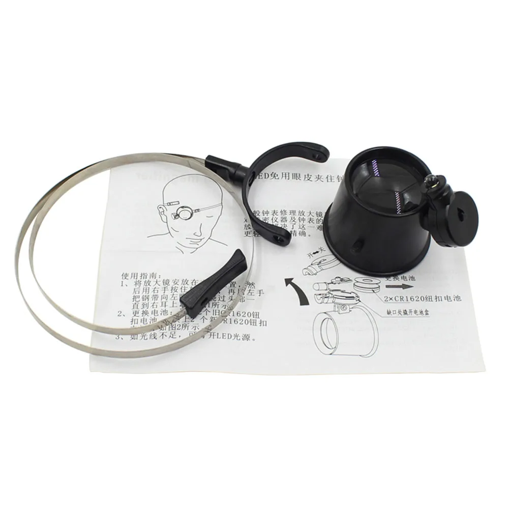 

15X Optical Lens Hands Free Metal Battery Powered Tool Eye Loupe Head Band Jewelry Magnifier Watch Repair Clock LED Lighted