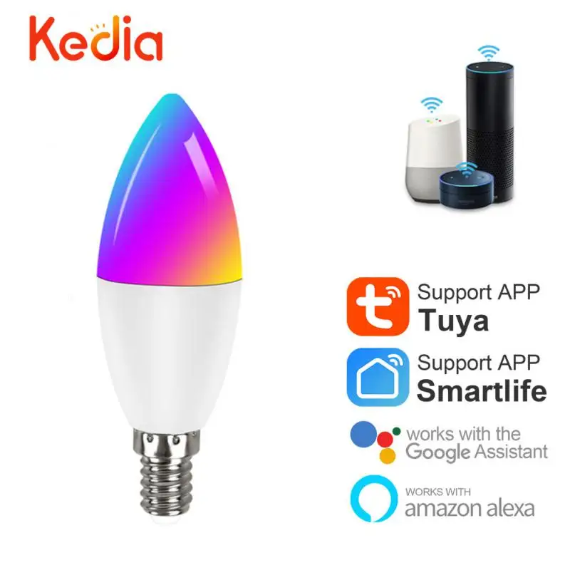 

Wifi Smart Light Bulb E14 Candle Lamp RGB+CW+WW 5W 7W 9W Tuya Smart Life APP Voice Control Compatible Alexa Google Home Dimmable