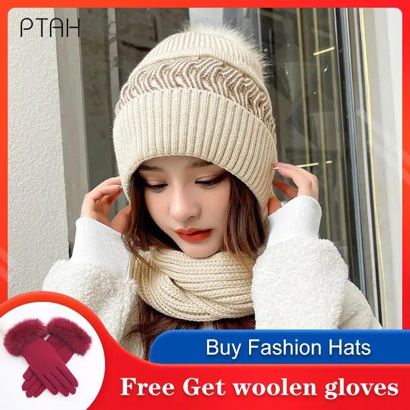 

[PTAH] Fashion Warm Hat Bomber Hat Beanies Knitted Winter Hat Solid Hip-hop Skullies Knitted Cap Costume Accessory Winter Bonnet