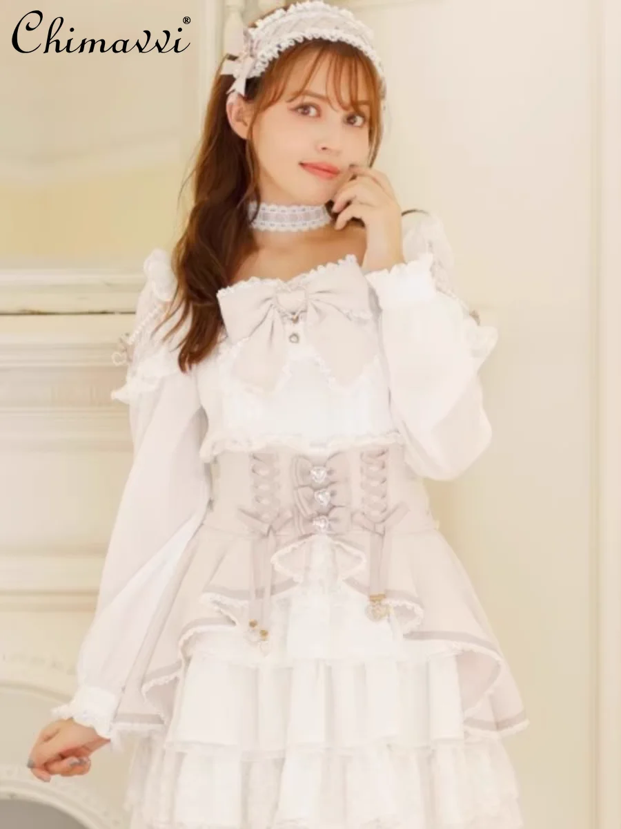 Японская рубашка Liz Mines Sweet Girl с воротником и большим бантом новинка 2024 осенняя