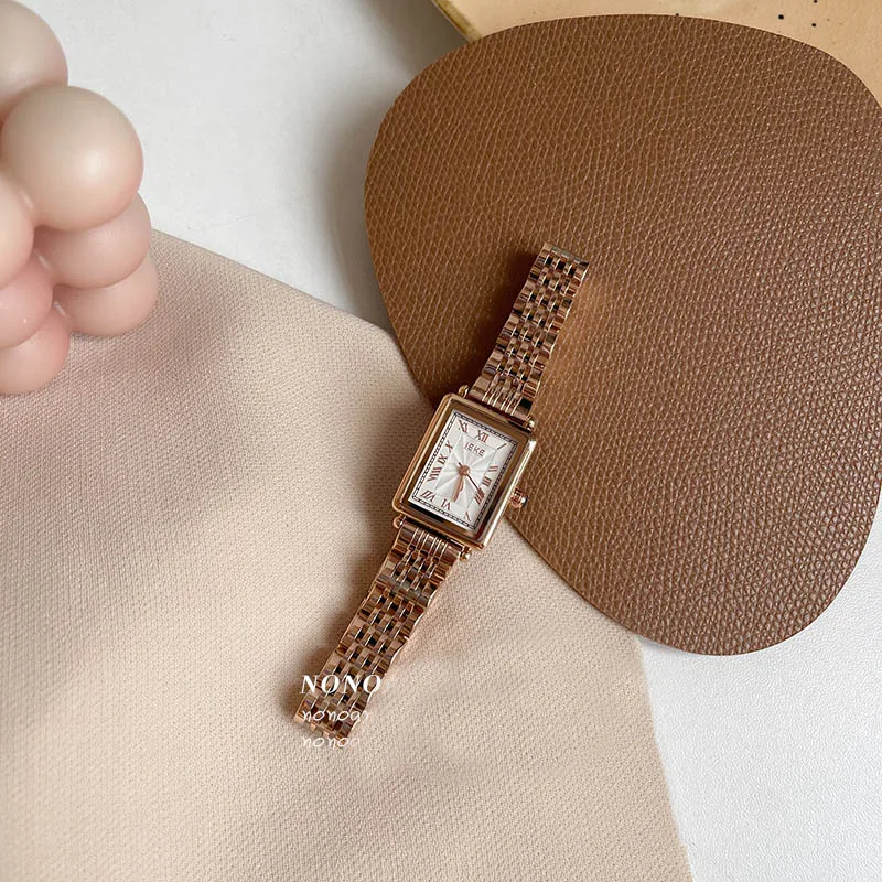 Rectangular small dial watch female student retro Roman digital stainless steel quartz watch