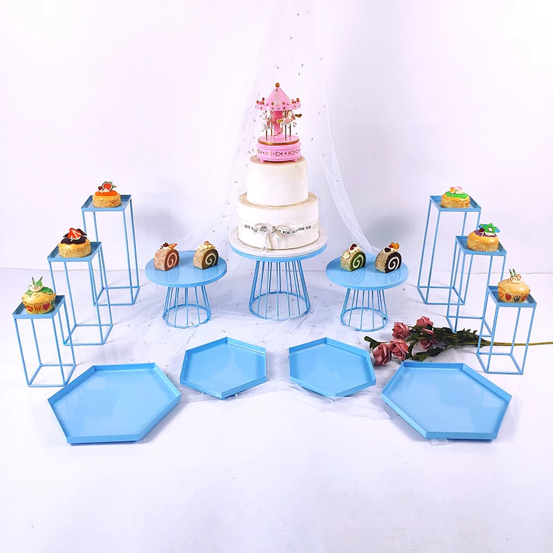 

Поднос для десерта, торта, искусственный синий набор, демонстрационная подставка для кексов, золотые торты, украшения для дома и свадьбы, инструменты для украшения