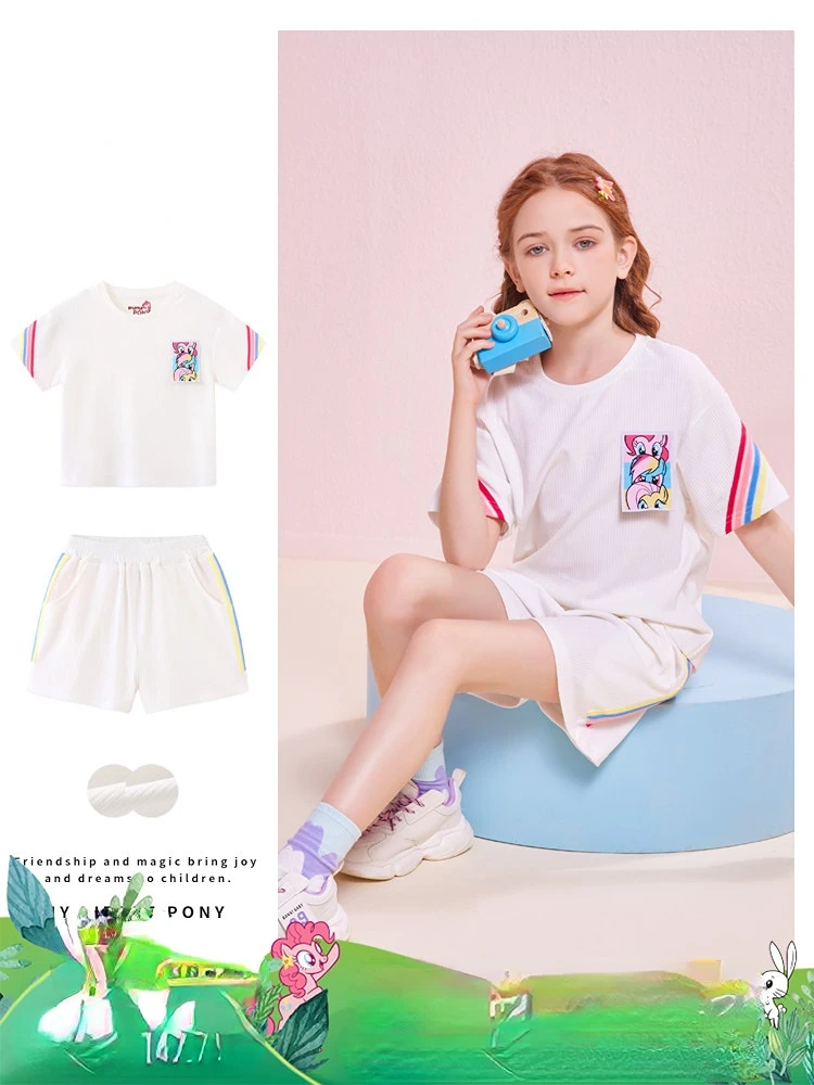 

Спортивный костюм Hasbro My Little Pony, Повседневная футболка с коротким рукавом для девочек, шорты для маленьких девочек, белый спортивный костюм и...