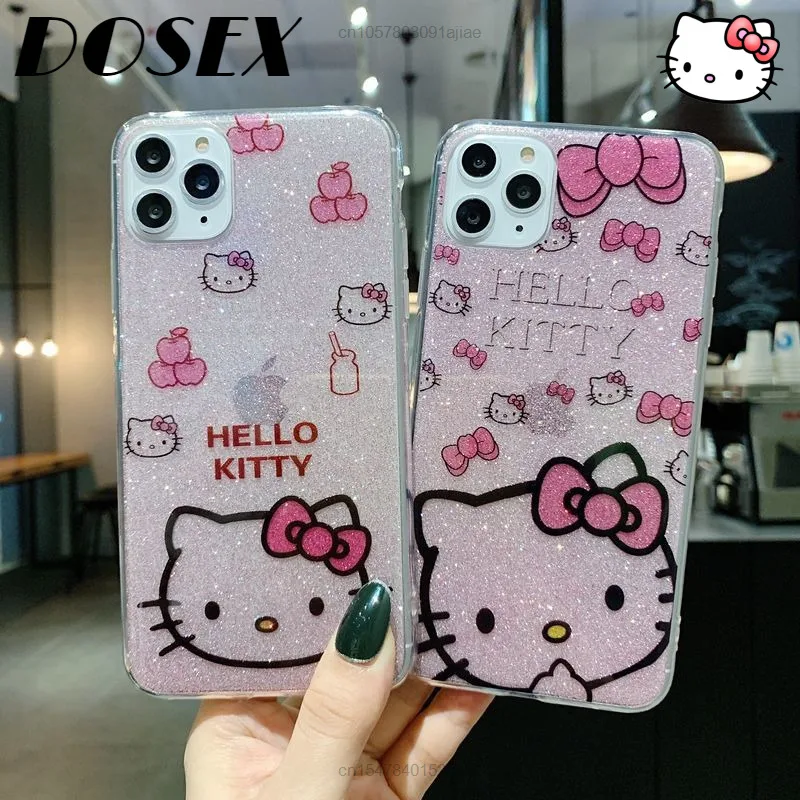 

Sanrio Hello Kitty блестящий чехол для телефона для IPhone 12 11 Pro Max Promax Mini для женщин Y2k девушки роскошный дизайнерский эстетический