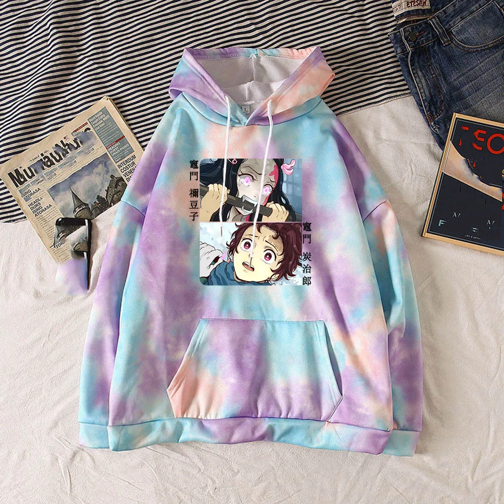 

Hot Anime Demon Slayer Hoodie Tie Dye Streetwear Harajuku Sweatshirts