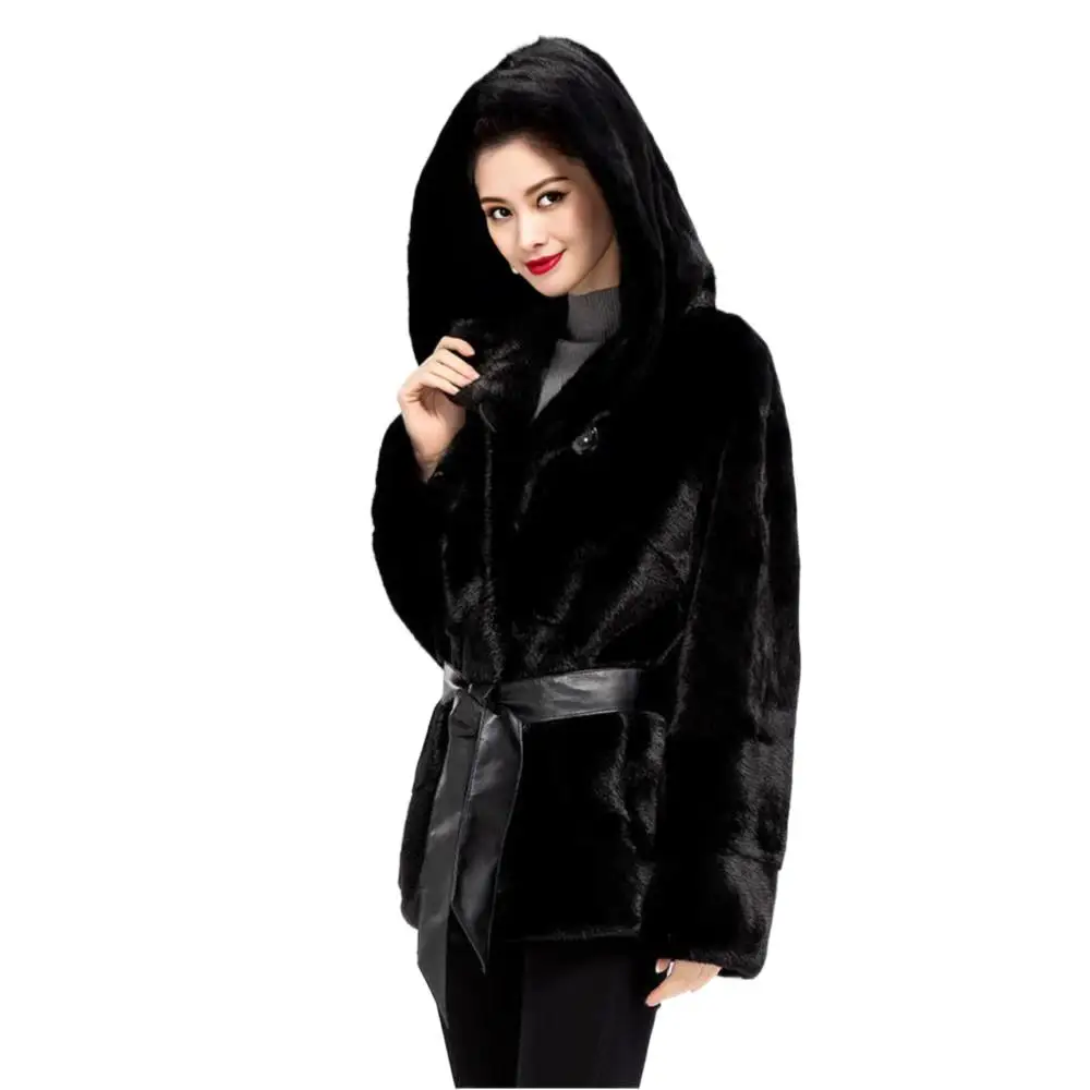 High Quality Mink Fur Coat Women Hooded Diagonal Fluffy Soft Real Mink Fur Jacket Imported Winter Giacca Donna Elegante Parka enlarge