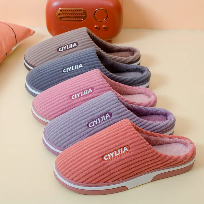 

Winter Indoor Warm Home Women Men Slippers Couples Bedroom Cartoon Non-Slip Soft Bottom Slippers Women Cotton Men Home Slippers