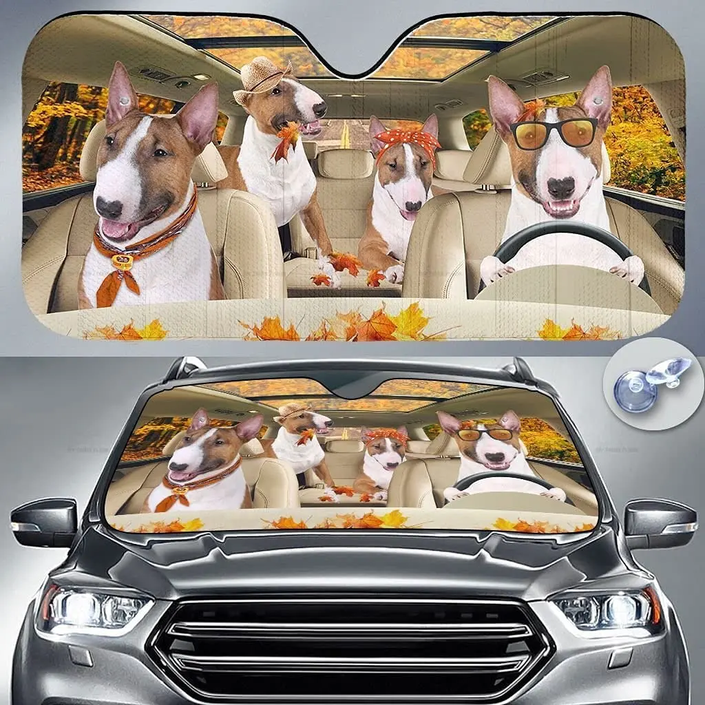 

Funny Miniature Bull Terrier Family Driving Autumn Car Sunshade Windshield Window, Gift for Dog Lover, Car Windshield Durable Au
