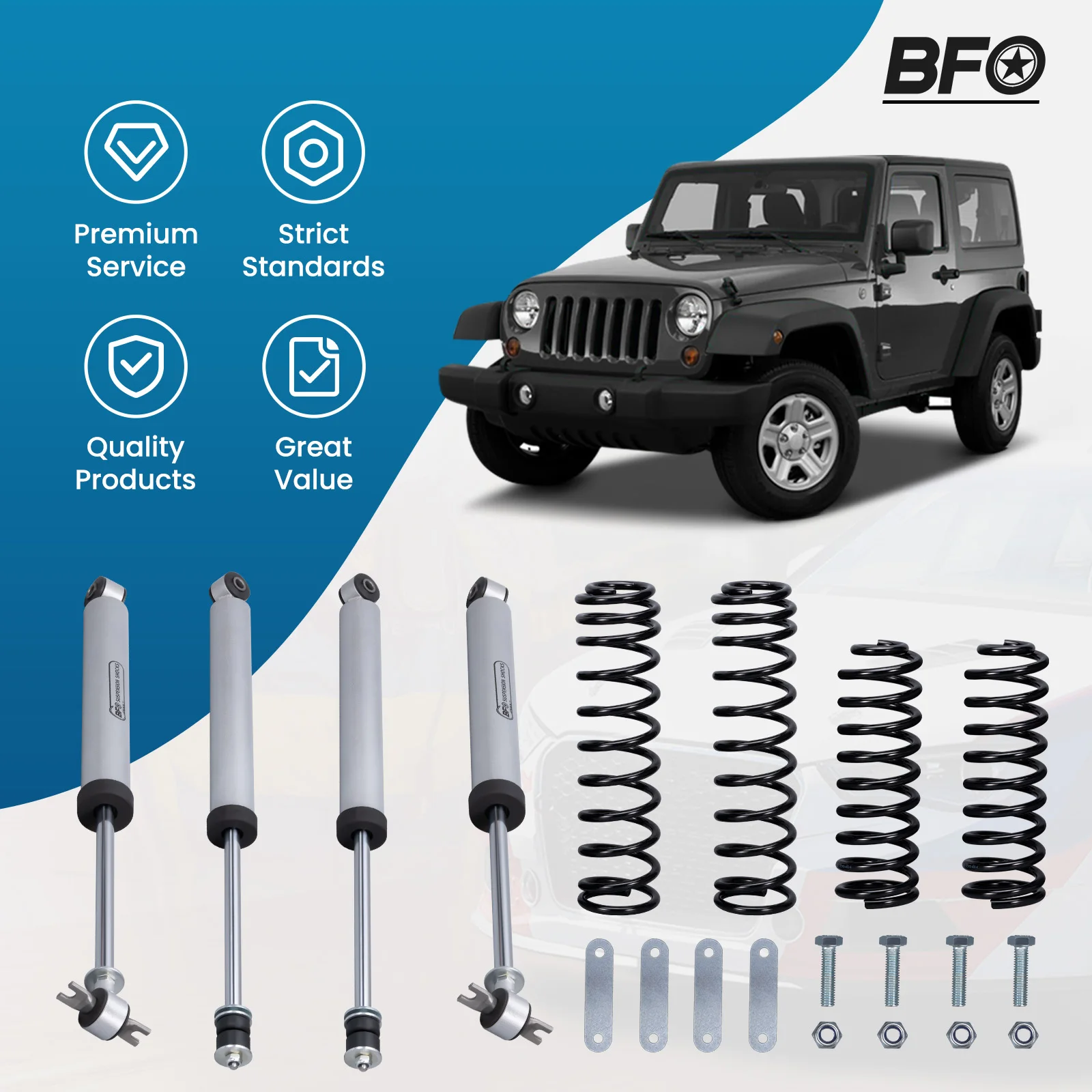 

2.5 inch Lift Kit W/ Shock Absorbers for Jeep Wrangler JK Unlimited 2WD 2007-20 for 4WD 4DR 2007-2018 Shocks & Coil Springs