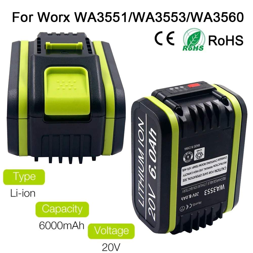 Сменный аккумулятор 20 В 6 0 Ач для Worx WA3551 WA3551.1 WA3553.1 WA3572 WA3641 WA3860 WA3867
