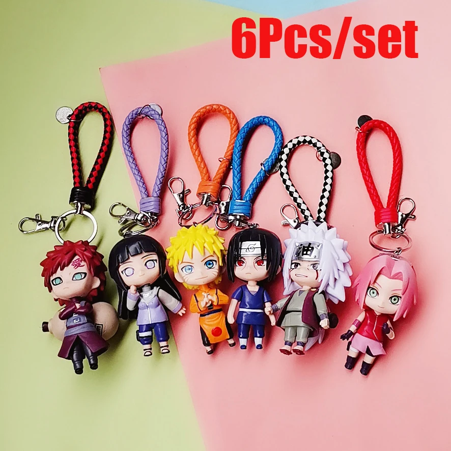 

6Pcs/set Naruto Sasuke and Kakassi Keychain Japanese Anime Key Ring Key Chain For Bag Phone Car Pendant Figure Doll Gifts