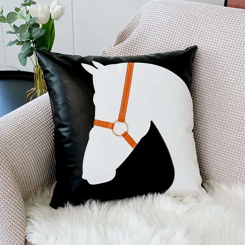 

Nordic Luxury PU Leather INS Pillowcase Home Decor Horse Head Living Room Sofa Bedroom Cushion Cover Decoration Pillow Case