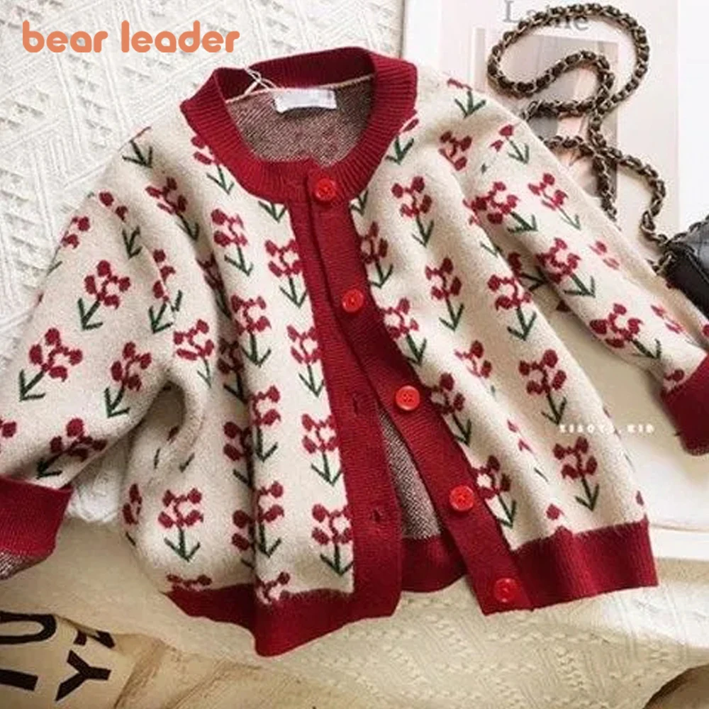 

Bear Leader/осеннее пальто-свитер для девочек; Новинка 2022 года; Милое красное пальто-свитер с рисунком для девочек; Модная детская одежда