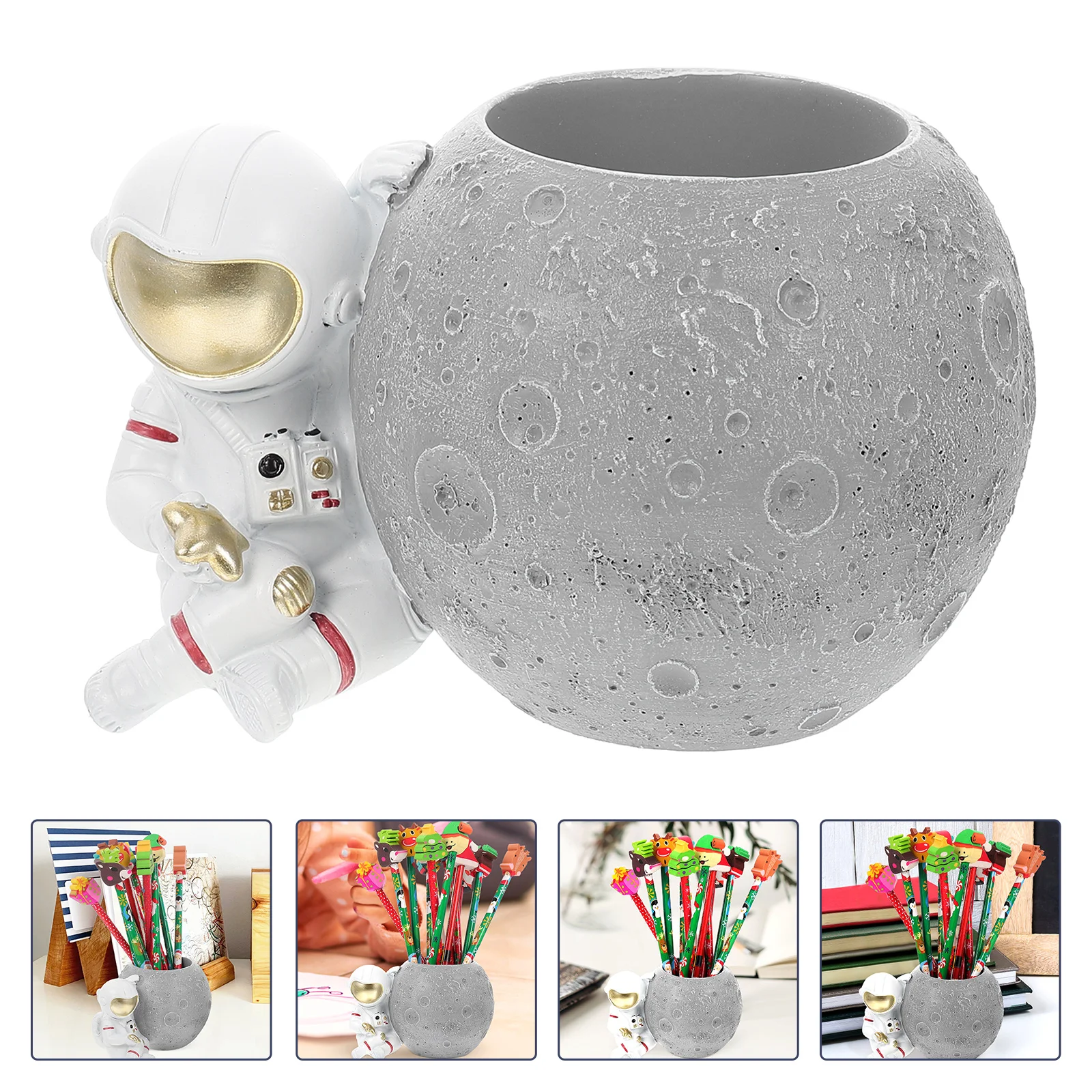 

Holder Pen Organizer Brush Astronautdesktop Desk Spaceman Stationery Planter Pot Figurine Container Resin Makeupornament Cup
