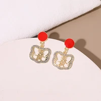 s925 silver needle south korea flash diamond hollow tiger rich benmingyear temperament 2022 new earrings earrings female