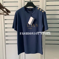 luxury design 2022 summer shirts for women gold buckles logoed letters print branded cotton woman tshirts graphic tee sexy tops