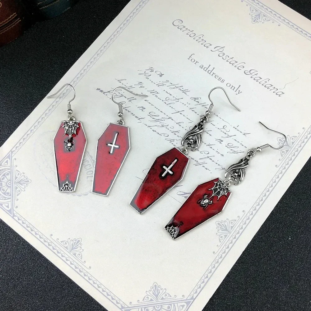 Giwang Peti Mati Vampir Salib Goth Anting-Anting Kelelawar Jaring Laba-laba Xo Perhiasan Aksesori Gotik Cosplay Хэллоуин
