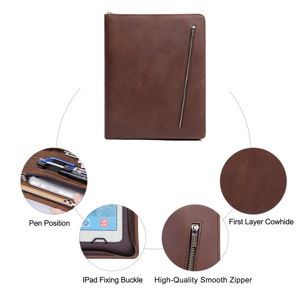 Business Tablet Briefcase Genuine Leather File Folder New Large Capacity Laptop Briefcase for iPad Mini Top Quality Document Bag
