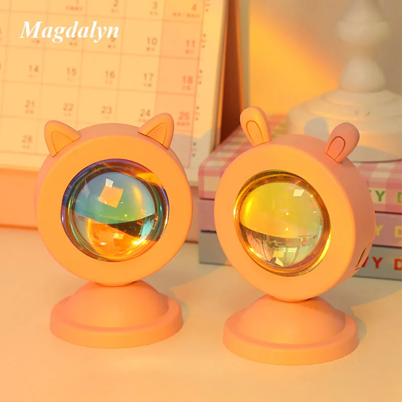 Magdalyn-Mini luces de atardecer de arco iris, decoración Kawaii para dormitorio, dormitorio, noche, Led, escritorio, USB, Ins, atmósfera, lámparas de proyección