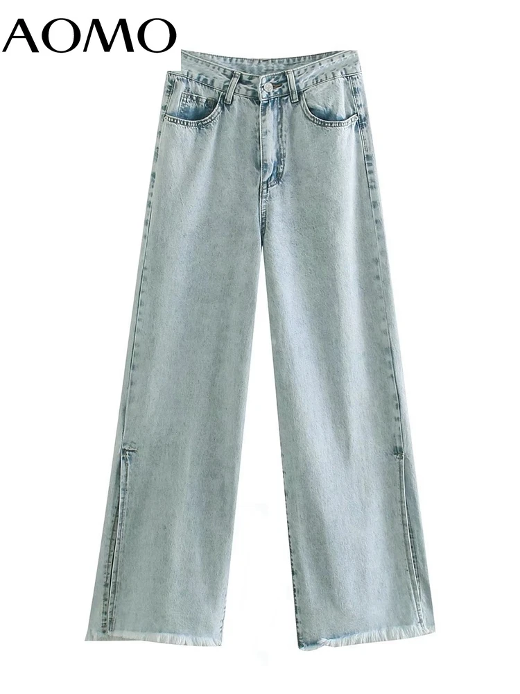 

Женские свободные джинсовые брюки AOMO, длинные брюки с боковыми карманами и пуговицами, модель 4M26A, 2022
