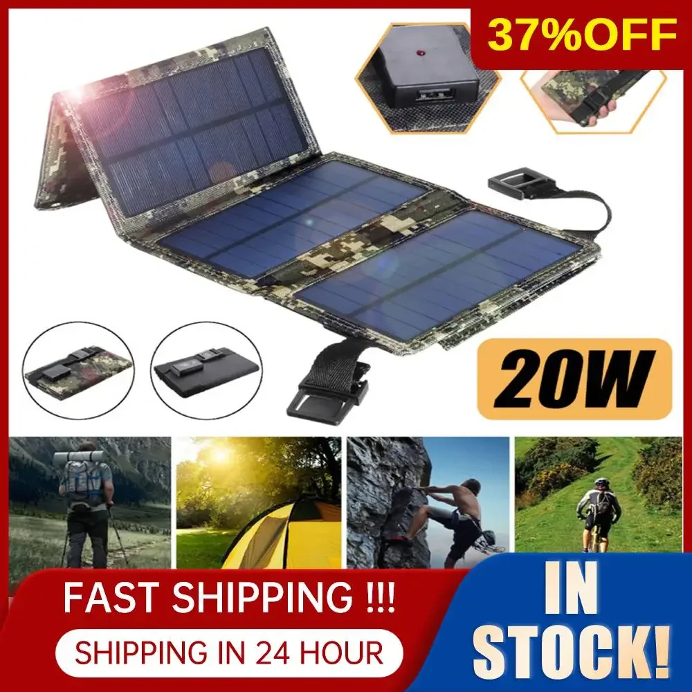 

20W Portable Solar Panel 5V Foldable USB Folding Solar Cell Foldable Waterproof Charger Mobile Power Bank for Phone Battery